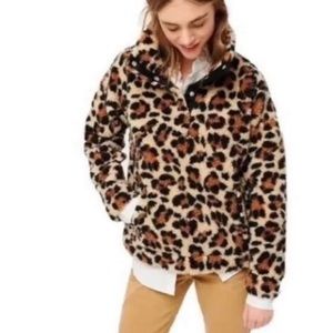 J. Crew Vintage Fleece Leopard Animal Print Sherpa Teddy Pullover (Like NEW!)